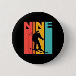 9. Geburtstag Retro Skifahren 9 Jahre alte Jungen Button