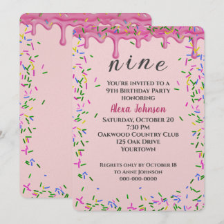 9. Geburtstag rosa Icing und Sprinklen Einladung