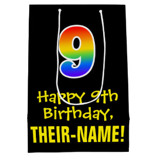9. Geburtstag: Spaß, kühl, farbenfroh, Regenbogen Mittlere Geschenktüte