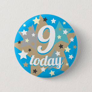 9. Geburtstag Sterne Blau Button