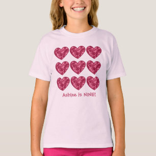 9 Geburtstags-Mädchen-Herz-Name-Rosa-Camouflage T-Shirt