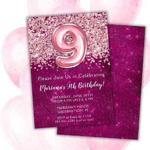 9. Geburtstagseinladung Mädchenhaft Magenta Rosa G Einladung