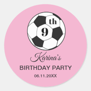 9. Geburtstagsfeier Fußball Rosa Mädchen Sport Runder Aufkleber