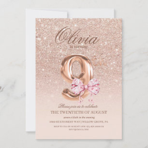 9. Geburtstagsfeier Rose Pink Gold Bow Geburtstags Einladung