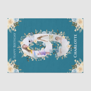 9. Geburtstagsfoto Collage Aquamarin Blue Yellow B Seidenpapier