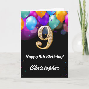 9. Geburtstagskarte Schwarz und Gold farbenfrohe B Karte