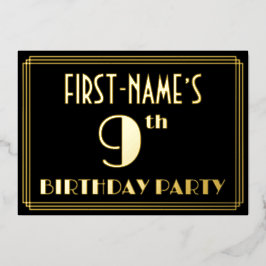 9. Geburtstagsparty: Art Deco Look "9", w/ Name Folieneinladung
