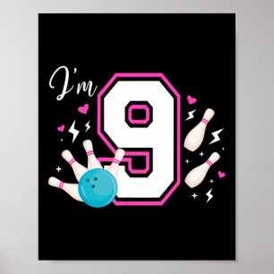 9. Geburtstagsparty Bowling Girl Neun Jahre alte S Poster