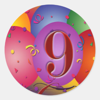 9. Geburtstagsparty Bunte Ballons Runder Aufkleber