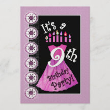 9. Geburtstagsparty Einladung PINK Kerzen