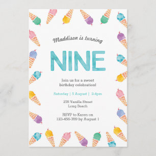 9. Geburtstagsparty Einladung von Regenbogeneis