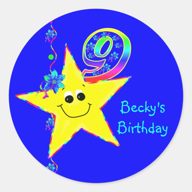 9. Geburtstagsparty Stars Stickers (Vorderseite)