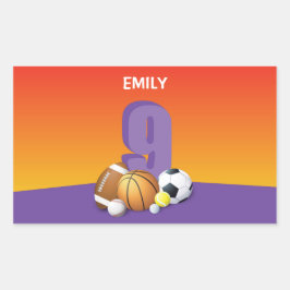 9. Geburtstagssportbälle Rechteckiger Aufkleber