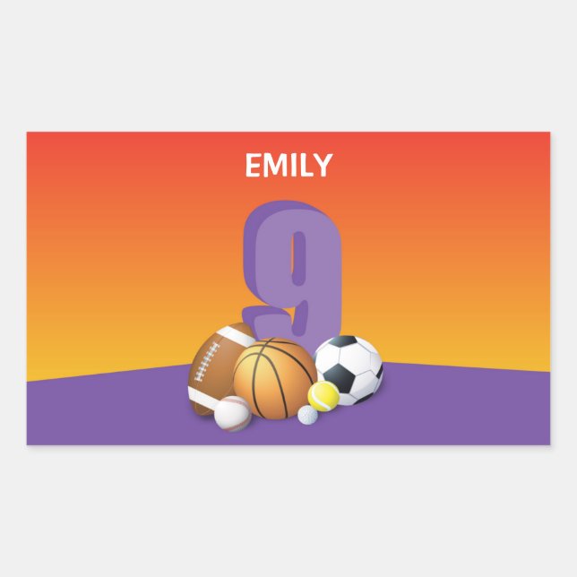 9. Geburtstagssportbälle Rechteckiger Aufkleber (Vorderseite)