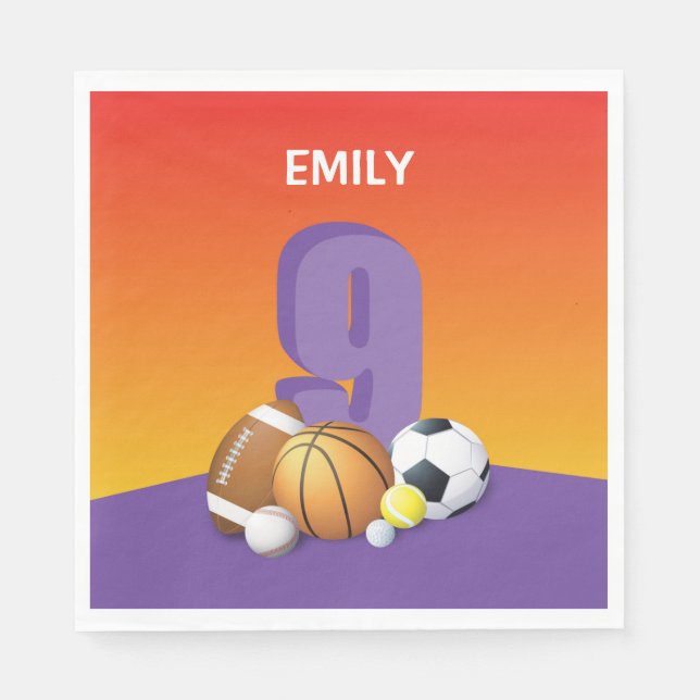 9. Geburtstagssportbälle Serviette (Vorderseite)
