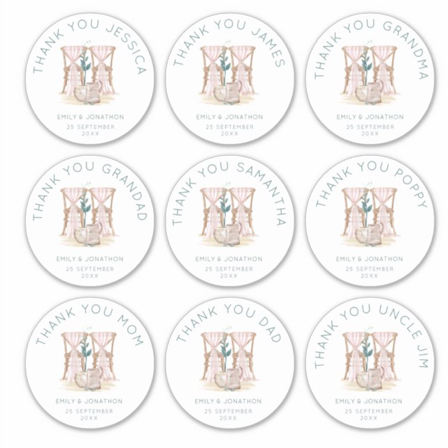 9 große Einzelnamen Danke Hochzeit Aufkleber (Vorderseite)