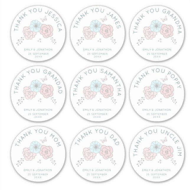 9 Grosser Name dank Blume Hochzeit Aufkleber (Vorderseite)