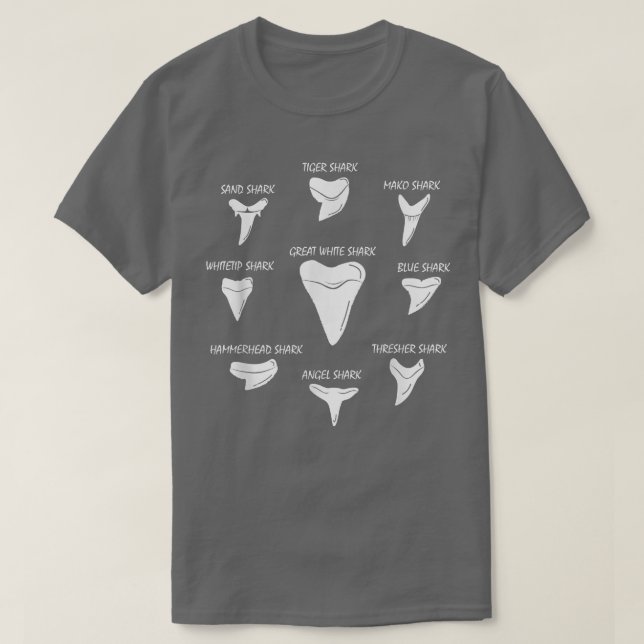 9 Haiarten Zähne Art Biologie Zahn T-Shirt (Design vorne)