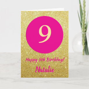 9. Happy Birthday Hot Pink und Gold Glitzer Karte