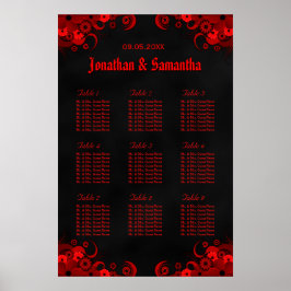 9 Hochzeitstische mit schwarzer und roter Blüte Poster