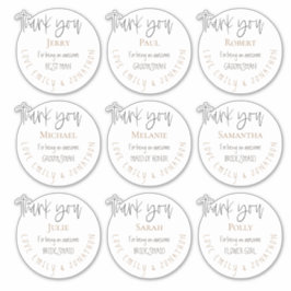 9 individuelle Namen Danke Nachricht Hochzeit Weiß Aufkleber