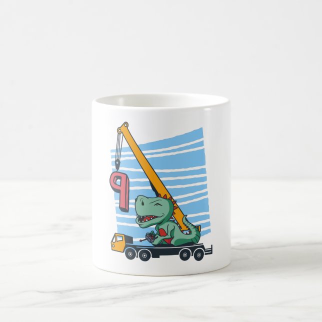 9 Jahre 9. Geburtstag Mobilkrane Dinosaurier Kaffeetasse (Mittel)