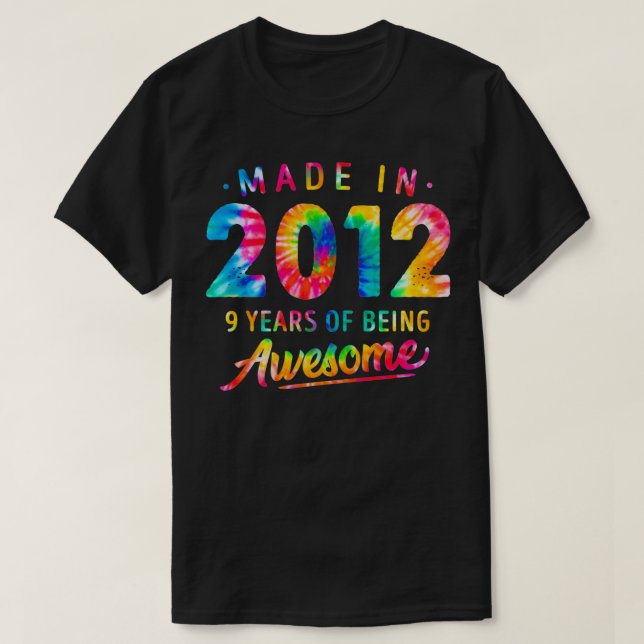 9 Jahre alt 9. Geburtstag Made 2012 Gefärbte Krawa T-Shirt (Design vorne)