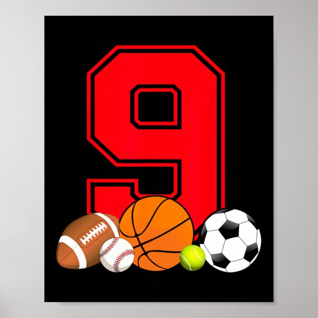 9 Jahre alt Bysketbyll Footbyll Bysebyll Soccer Bi Poster (Vorne)