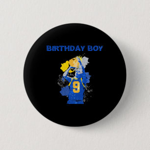 9 Jahre alt Geburtstag Junge blau und gelb Basketb Button
