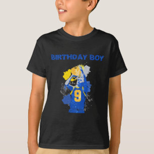 9 Jahre alt Geburtstag Junge blau und gelb Basketb T-Shirt
