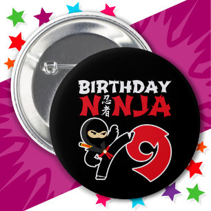 9 Jahre alt Karate Ninja Party Kinder 9. Geburtsta Button