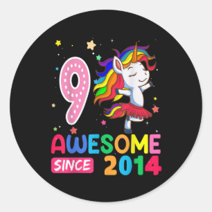 9 Jahre Alte Geschenke Girls Teens Funny Unicorn 9 Runder Aufkleber