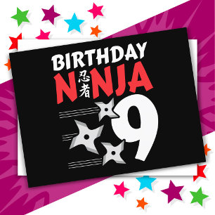 9 Jahre alte Ninja-Party-Stars Kinder 9. Geburtsta Postkarte