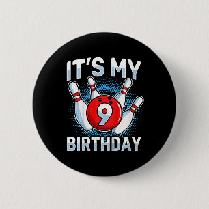 9 Jahre alter Bowling 9. Geburtstagsparty Boys Gir Button