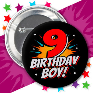 9 Jahre alter Superheld zum Geburtstag Junge 9. Ge Button