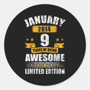 9 Jahre altes Geschenk Vintage Januar 2014 9. Gebu Runder Aufkleber