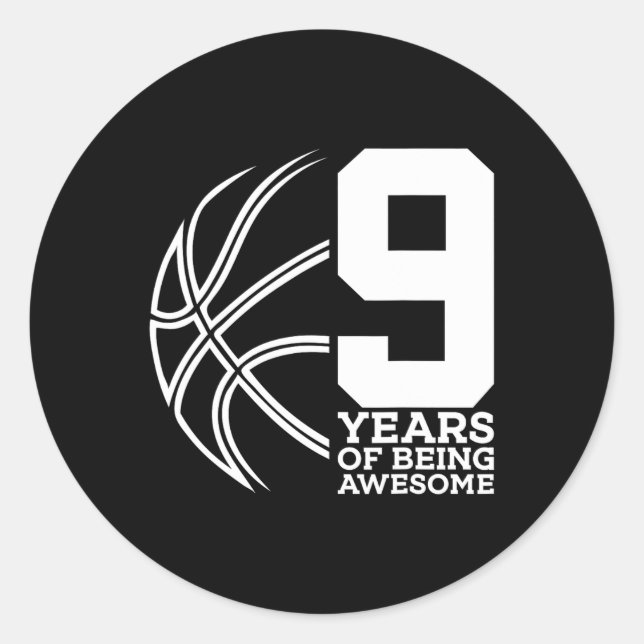 9 JAHRE PHANTASTISCHER BASKETBALL 9. GEBURTSTAG RUNDER AUFKLEBER (Vorderseite)