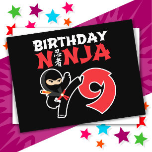9-jähriger Karate-Ninja-Party-Kinder 9. Geburtstag Postkarte