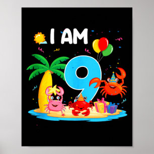 9-jähriger Krabbenliebhaber 9. Krabben-Thema Stran Poster