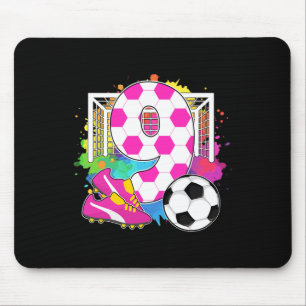 9-jähriges Geburtstagsmädchen 9. Geburtstag Fußbal Mousepad