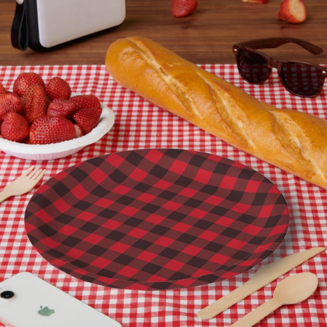 9" Karierte Runde Papierplatte  Pappteller (Picknick)