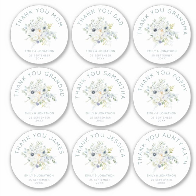 9 Kleiner Name Vielen Dank für Ihre Hochzeit Flora Aufkleber (Vorderseite)