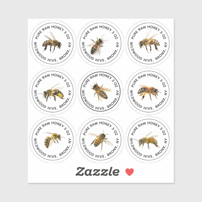 9 Mini Honey Jar Labels mit Bienen 1,25" (Blatt)