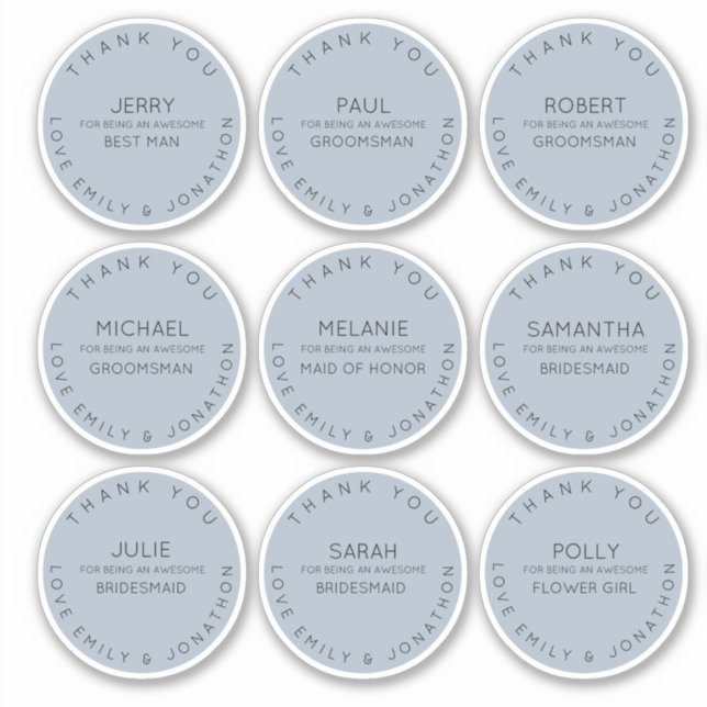9 Name des Einzelnen Vielen Dank Brautparty Blue Aufkleber (Vorderseite)