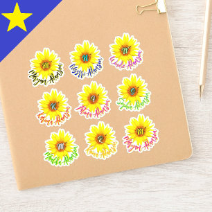 9 Namen & Sonnenblumen Wasserfester handgeschrie Aufkleber