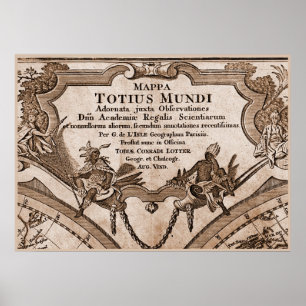 9 Panel Sepia Version de L'Isle World Map 2 Poster