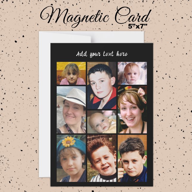 9 photo collage add text black magnetic card magneteinladung (Von Creator hochgeladen)
