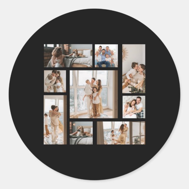 9 Photo Collage Template T Shirt  Runder Aufkleber (Vorderseite)