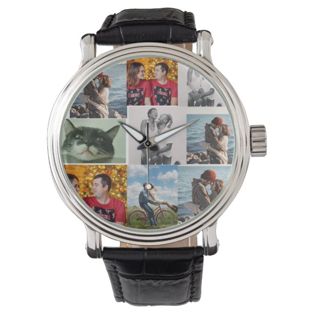 9 Photo Custom Personalized Collage Armbanduhr (Vorderseite)