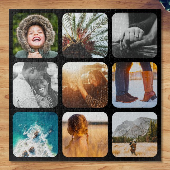 9 Photo Jigsaw Puzzle Template Black Rounded Frame (Von Creator hochgeladen)